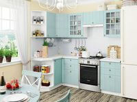 Небольшая угловая кухня в голубом и белом цвете Геленджик